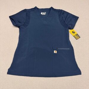 New Carhartt Force Scrub Top Womens Small Navy Blue Vneck Workwear